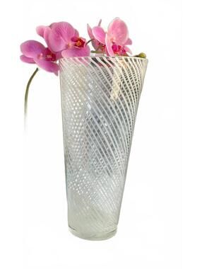Tall Hand-Crafted Vintage MCM White Spiral Swirl Glass Vase Murano ?